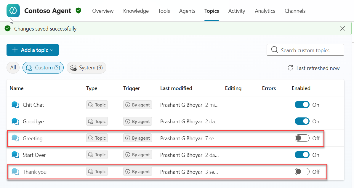 Turn off Greeting and Thank You