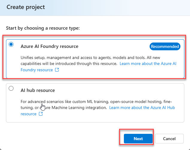 Select Azure AI Foundry resource